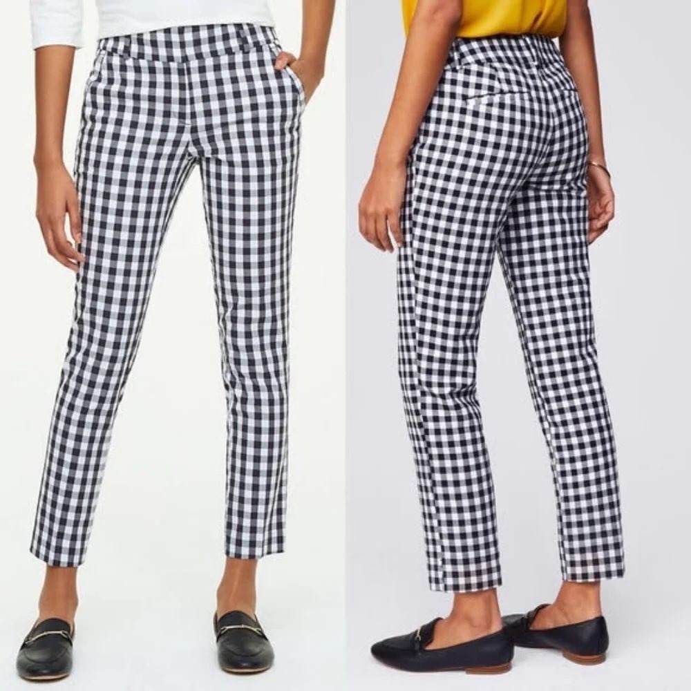 LOFT Marisa Cropped Pants Tailored Petite Fit Women 8P Black Gingham PreLoved
